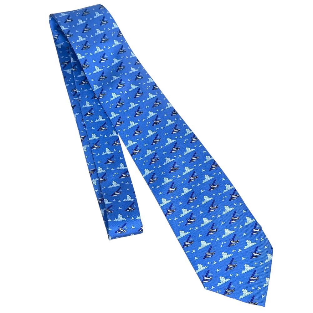 Bird Dog Bay Silk Tie Seaplanes Clouds Blue Aviation Pilot Hand Made 3.75 Wide
